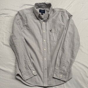 American Eagle Outfitters Light Gray Button-Down Shirt